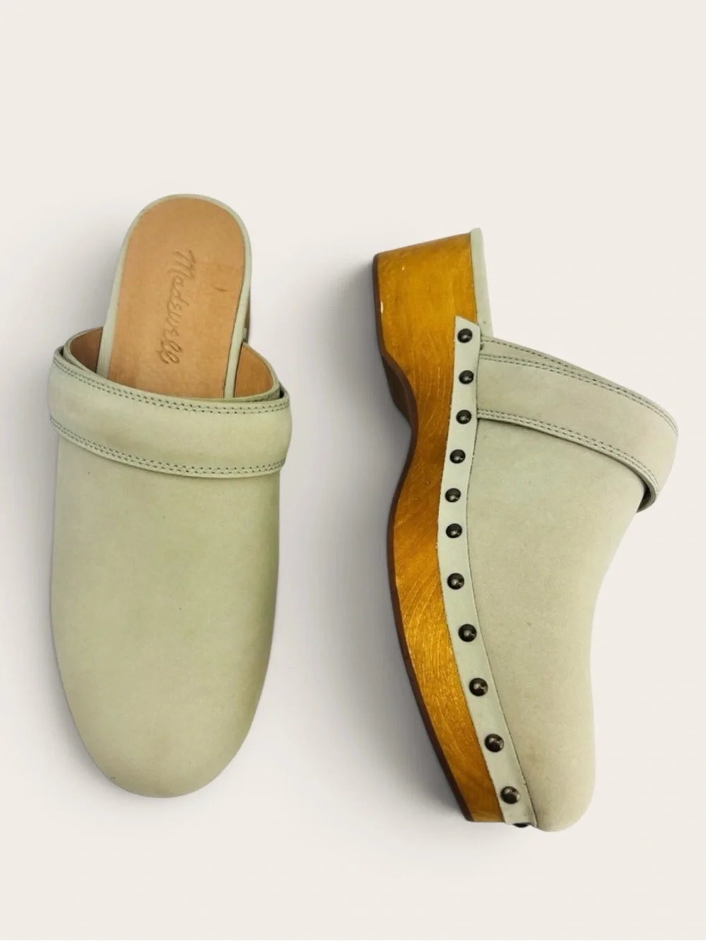 Madewell Cecily Leather Clogs Women 6.5 in Celery Green - Picture 1 of 9
